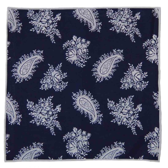 Gascoigne Other - Mens Pocket Square Navy White Paisley Floral